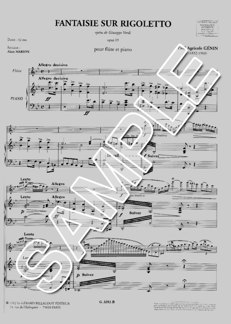 ムラマツフルート｜FANTAISIE SUR RIGOLETTO,OP.19: 楽譜