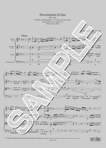 ムラマツフルート｜DIVERTIMENTO D-DUR, KV334 (ARR.:P-L.GRAF): 楽譜