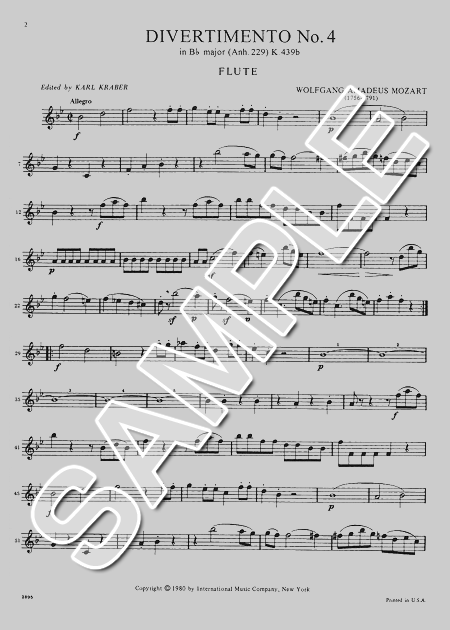 ムラマツフルート｜DIVERTIMENTO NO.4 B-DUR,KV439B, PARTS: 楽譜