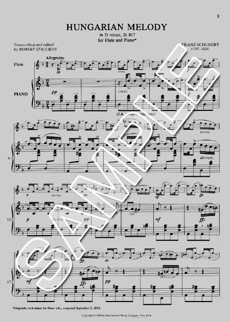 ムラマツフルート｜HUNGARIAN MELODY D-MOLL, D.817 (STALLMANN): 楽譜